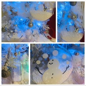 Christmas tree plastic snowman ornaments, set of 4